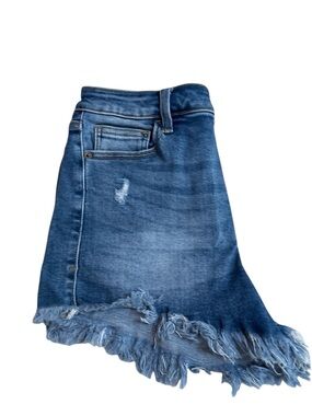 Cello Blue Distressed Asymmetrical Denim Skirt